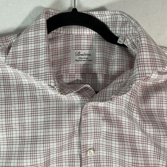 Stenstroms Men’s 16.5 42 (L) Fitted Body Red Check Twofold Super Cotton Shirt - Picture 2 of 5